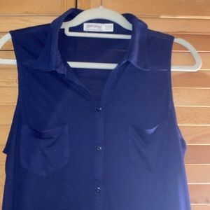 Faded Glory Women’s Navy Blur Sleeveless Button Down Shirt with Collar Size XL